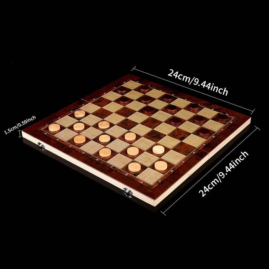 3 in 1 Chess Board, Folding Wooden Portable Chess Game Board, Wooden Chess Board for Adults(Chess + Checkers and Backgammon)