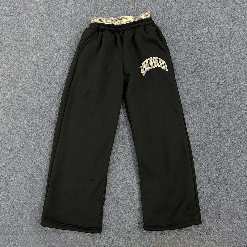 ليوبارد طباعة رسالة مطرزة مزدوجة الخصر الشارع سراويل تقليدية Y2K نمط الرجال والنساء Sweatpants تنوعا