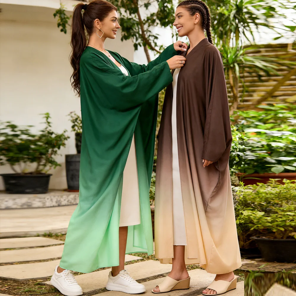 

Рамадан: Абайя с градиентным цветом, Дубайский кафтан, женское мусульманское платье, Ид Кебая, Марокканский кафтан, Женская роба, Исламская джалабия, Кимоно