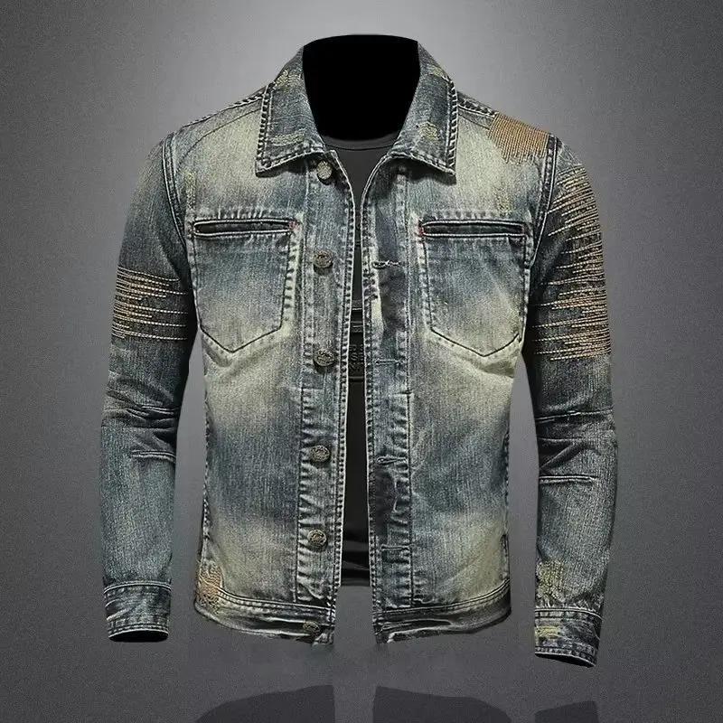 

Autumn Winter Vintage Distressed Men'S Casual Trendy Youth Coat Versatile Outerwear Nostalgic Top Men