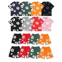 DENIM TEARS New Fashion Men's Women's Same Kapok Foam Printing Short-sleeved T-shirt with Shorts Sets