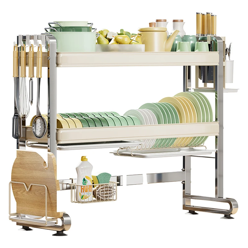 Detachable 2-Tier Metal Kitchen Rack Vertical Bowl Plate Shelf Storage Stand