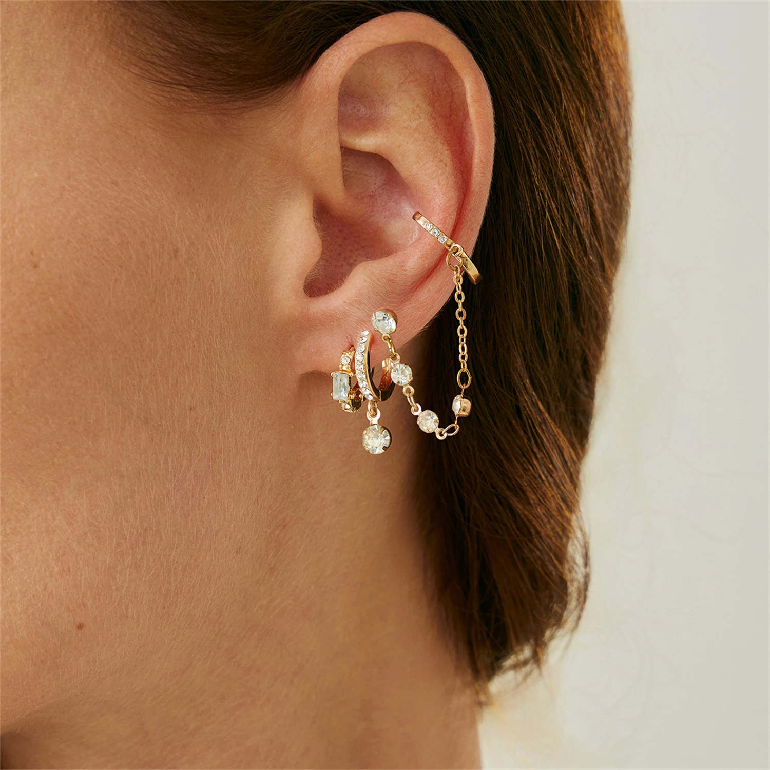 

WAKA Fashion Layered Hoop Earrings Set with Crystal Tassel Pendant Chic Stackable Statement Ear Jewelry for Women