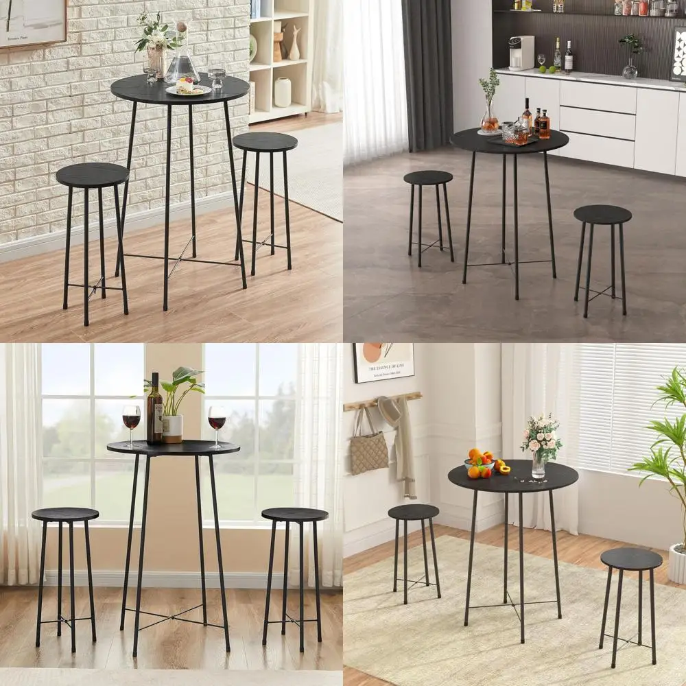 

Комплект стола-стойки для бара с 2 стульями для кухонной зоны, небольших помещений, квартир, черный