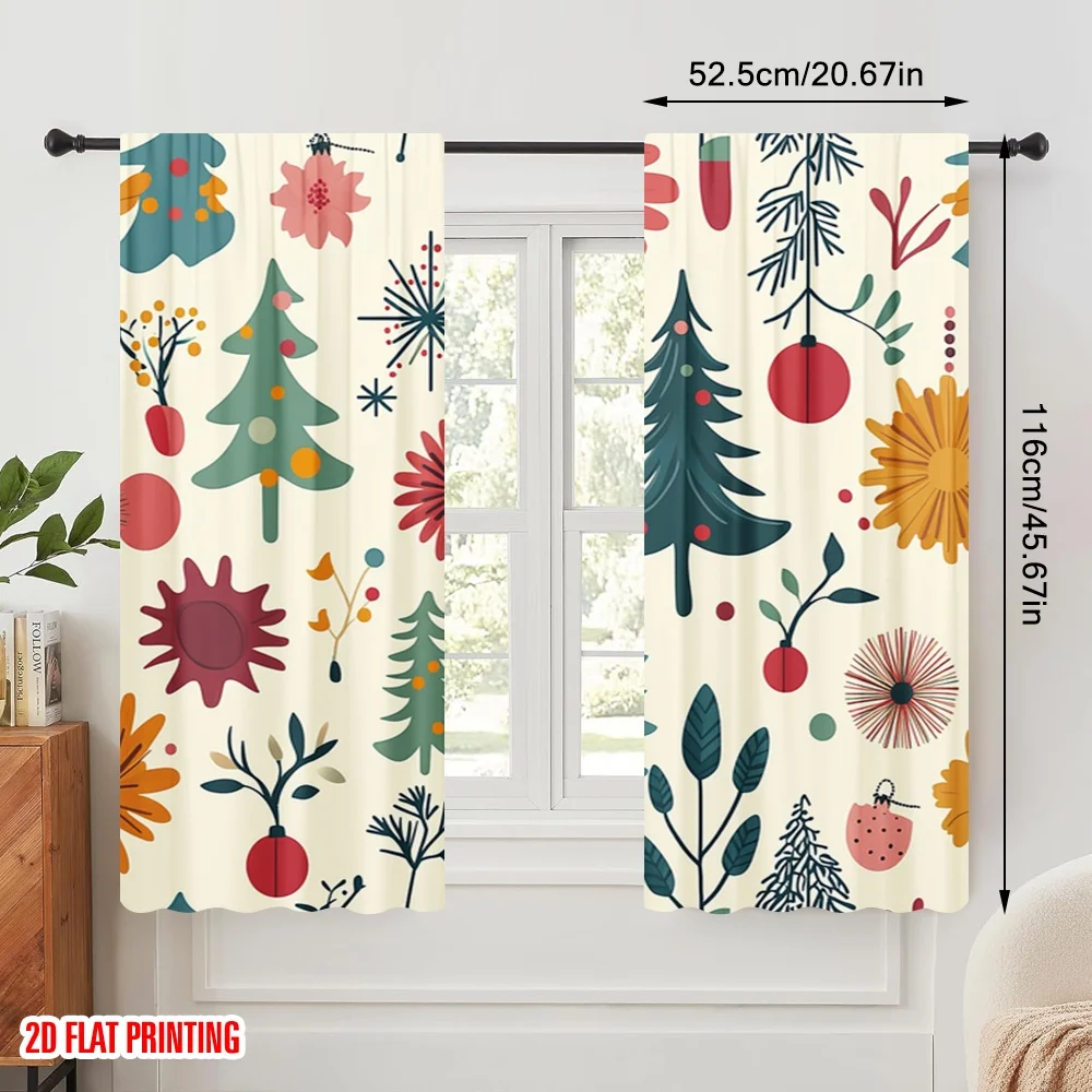 2pcs,2D plane printing Creative Curtains Christmas Balls Trees Flowers (3) Versatile Polyester (without rod) Home Decor Perfect