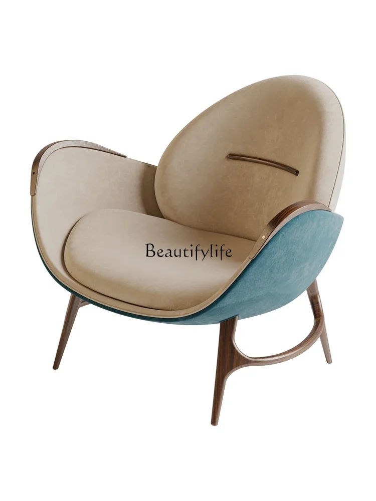 

Italian minimalist fabric leisure chair living room solid wood light luxury home armchair