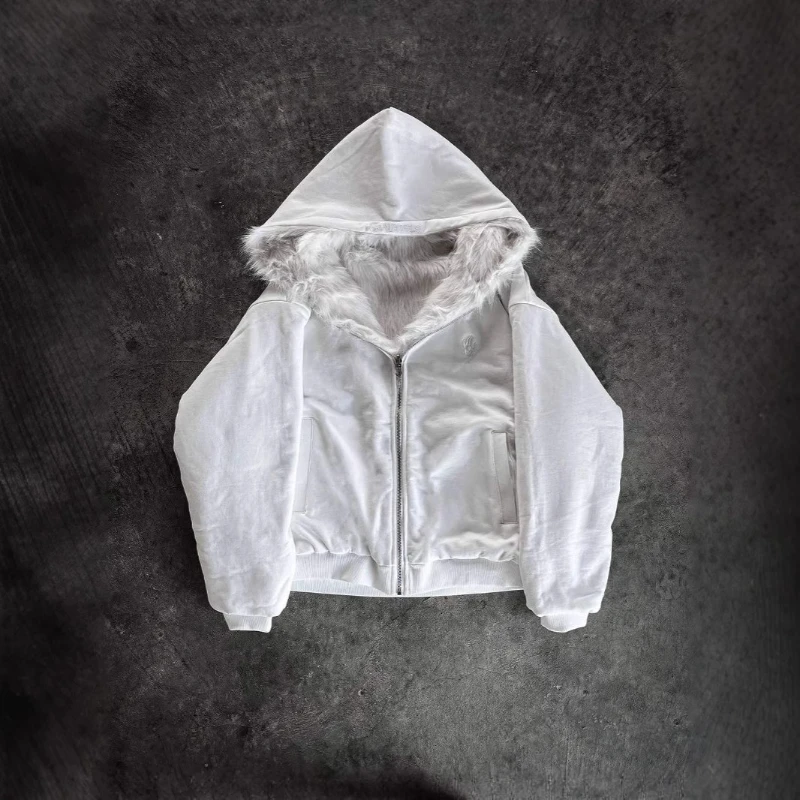 Nepbontjassen met capuchon Rits Effen Dubbelzijdig Slijtage Zwarte korte pluche jassen Warme dikke namaakkonijn harige jas Pluizig Casual