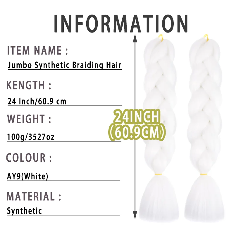 สังเคราะห์สโนว์ไวท์ถักเปีย2ชิ้นผมสีขาวจัมโบ้ถักเปียผม