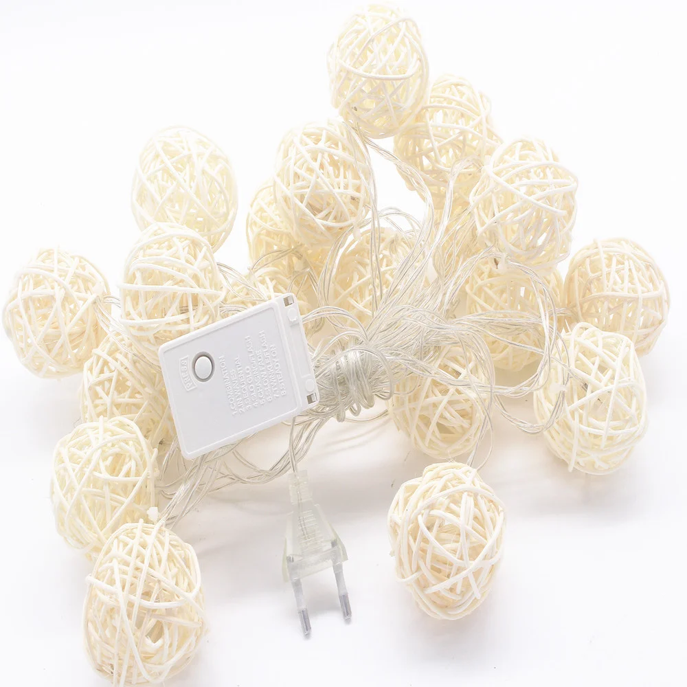 Rattan Ball LED String Light Fairy 5M 20Led Warm White Garland For Party Christmas Wedding Holiday Decoration