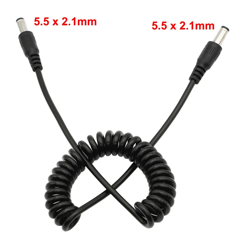 DC 5.5*2.1mm Male to Male Power Supply Cord Retractable Cable DC 5.5 X 2.1mm Male Jack Plug Adapter Connector With Spring Cords