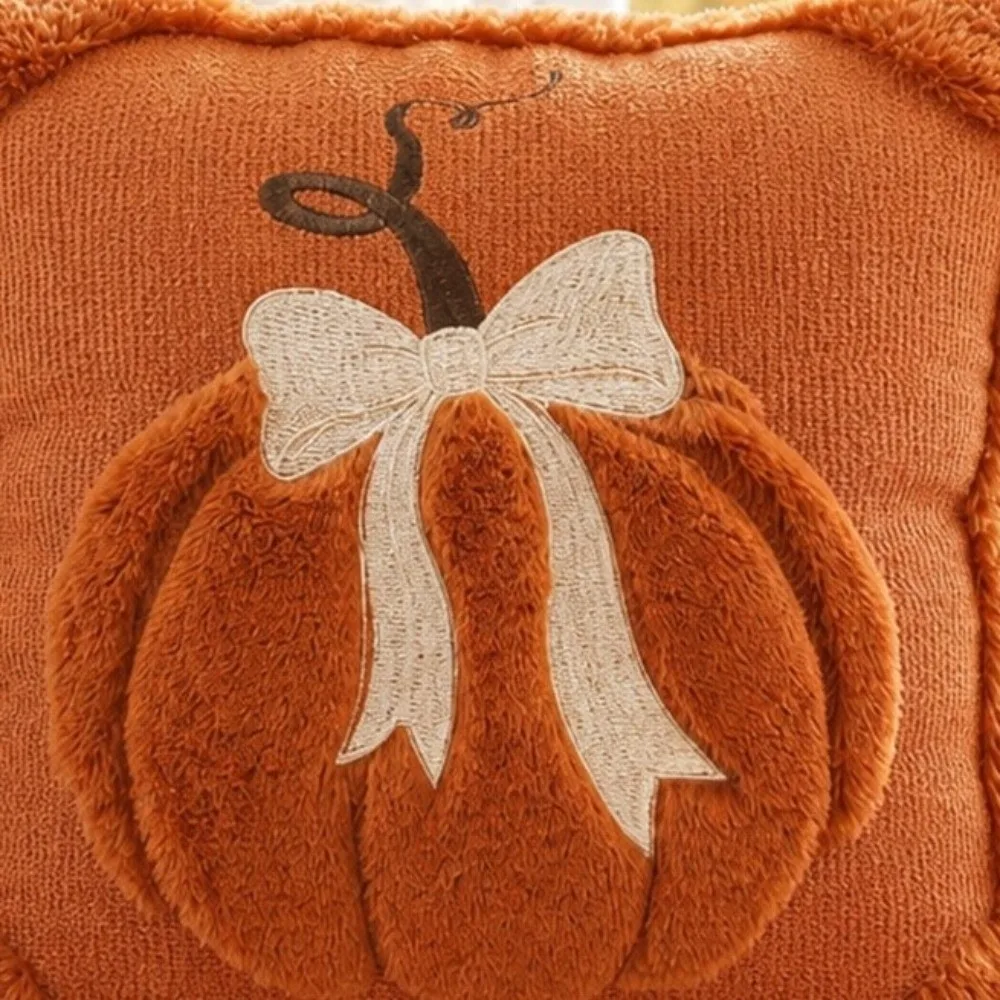 18x18 Inches Throw Pillow Covers Soft Fabric Faux Wool Material Pumpkin Cushion Cover Quilting Design Embroidery Details
