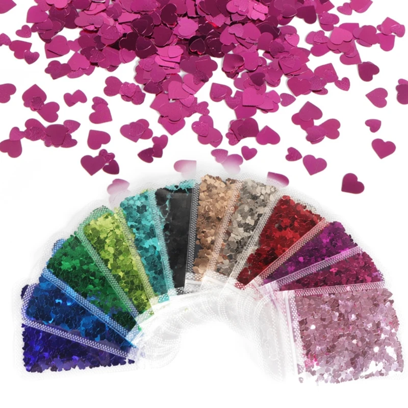 12 Color PET Glitter Flakes Heart Art Decorations Glitter