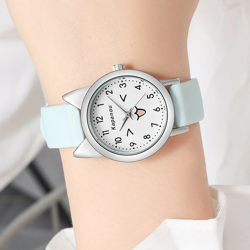 Cute Cat Ear Watch for Women, Fashionable Soft Tape Candy Colored Watch view 4
