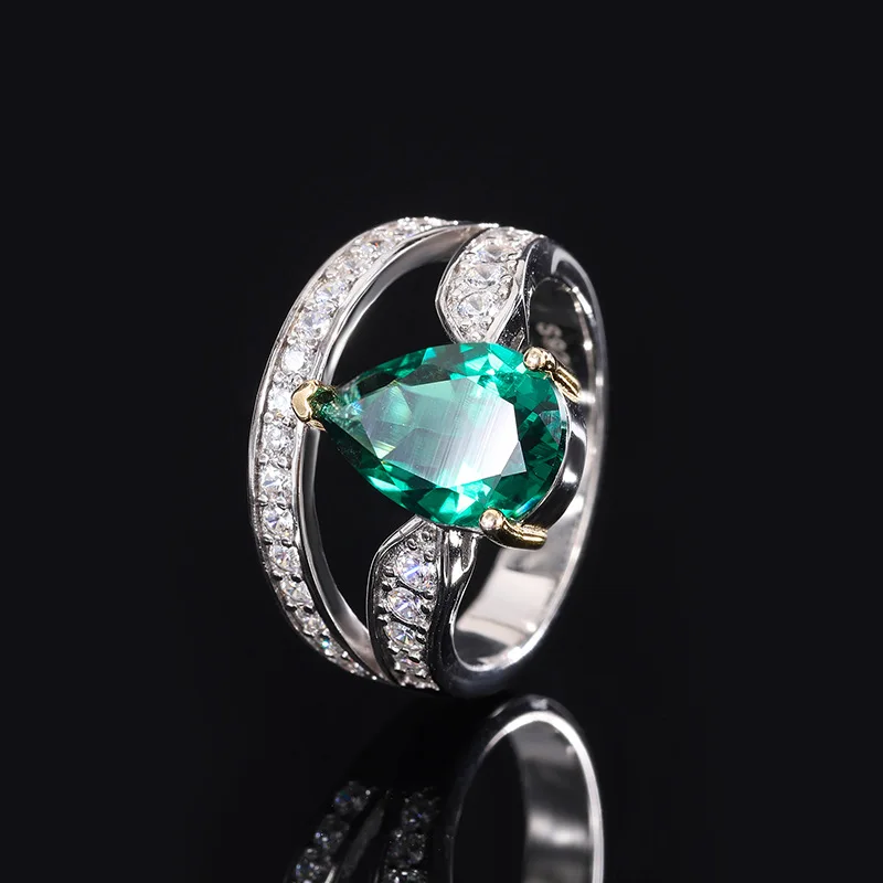 S925 Silver Engagement Colorful Treasure Advanced Texture Creative Horse Eye 8 * 12 Diamond Ring Wholesale for Women's Jewelry