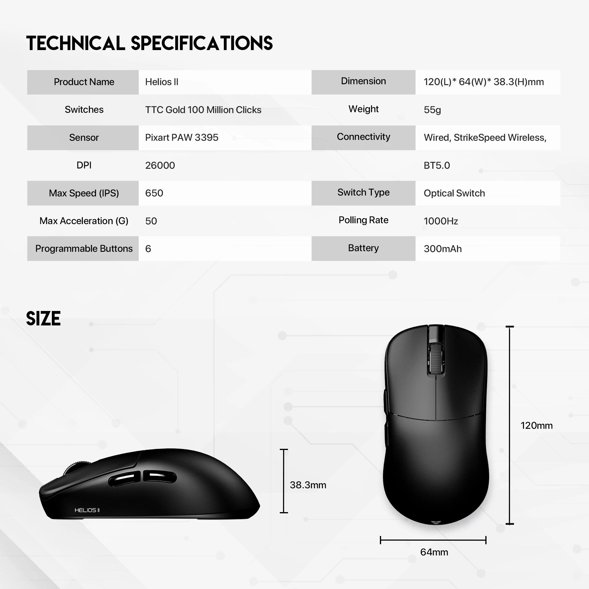 Imagem -05 - Mouse para Jogos sem Fio e com Fio Fantech Helios ii Xd3v3 Paw3395 Interruptor Ttc Gold Mouse Óptico 26000dpi Ratos 55g para Gamer