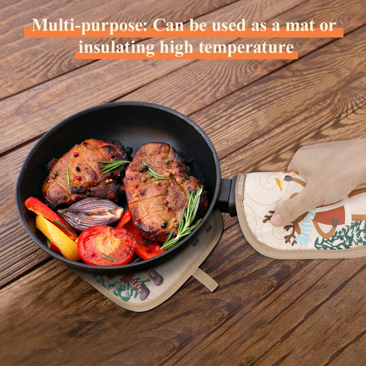 

1 set Oven Mitt Pot Holder Set Heat Resistant 250℃ Non-Slip Kitchen Accessories For Baking Barbecue Oven Microwave Freezer Tools
