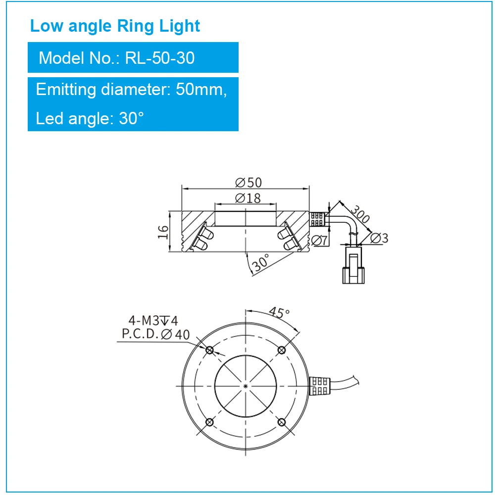 30 degree ring light Very good pointing Long- and close-range product inspection Visual appearance inspection light source