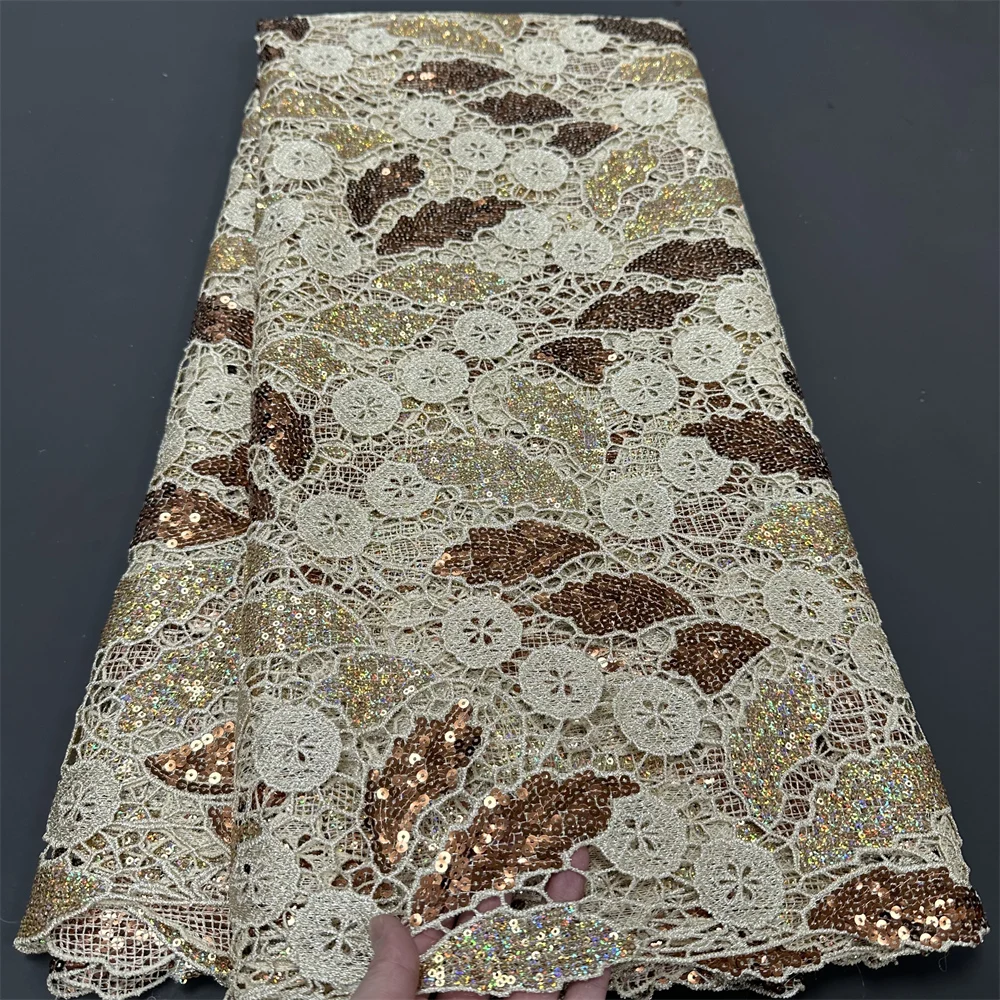 African Luxury Beaded Tulle Lace Fabric 2024 Nigerian Handmade Heavy Sequins Lace Fabric Fro Bridal Wedding Dress Party Sewing