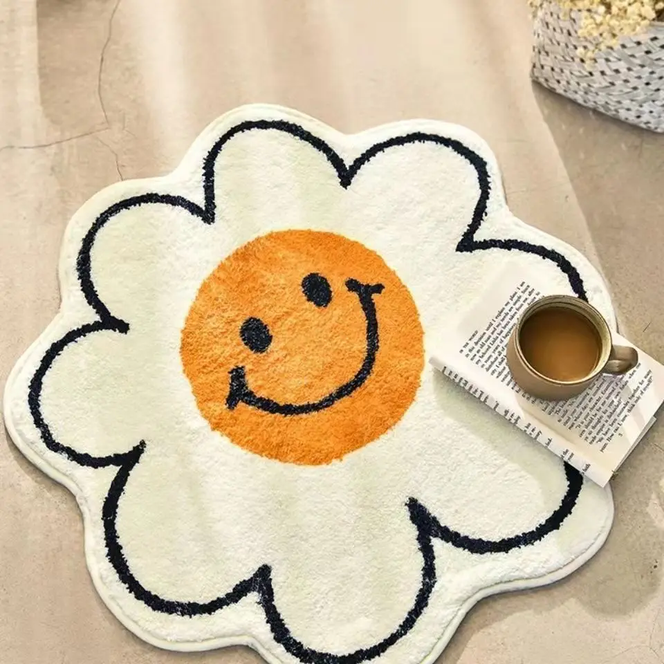 Nordic Bloem Tapijt Cartoon Decor Tapijt Voor Woonkamer Slaapkamer Bed Gebied Tapijt Glimlach Floor Mat Antislip Bad mat