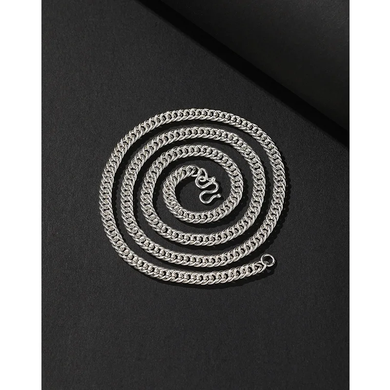 

S925 Sterling Silver Cuban Necklace Men's Hip-hop Fashion Versatile Whip Chain Unisex Thick and Powerful Matching Chains