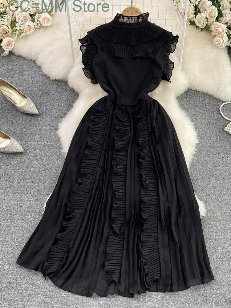 Nieuwe zoete stijl lange jurk voor dames V-hals Fly-mouwen A-lijn effen kleur hoge taille jurken lente zomer