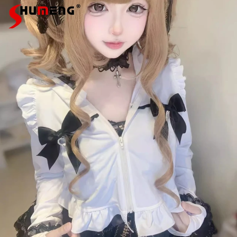 

Japanese Cat Ear Cool Sun Protection Stand-Up Collar Sweatshirt Coat Sweet Cute Mass-Produced Long Sleeved Short Zipper Hoodies
