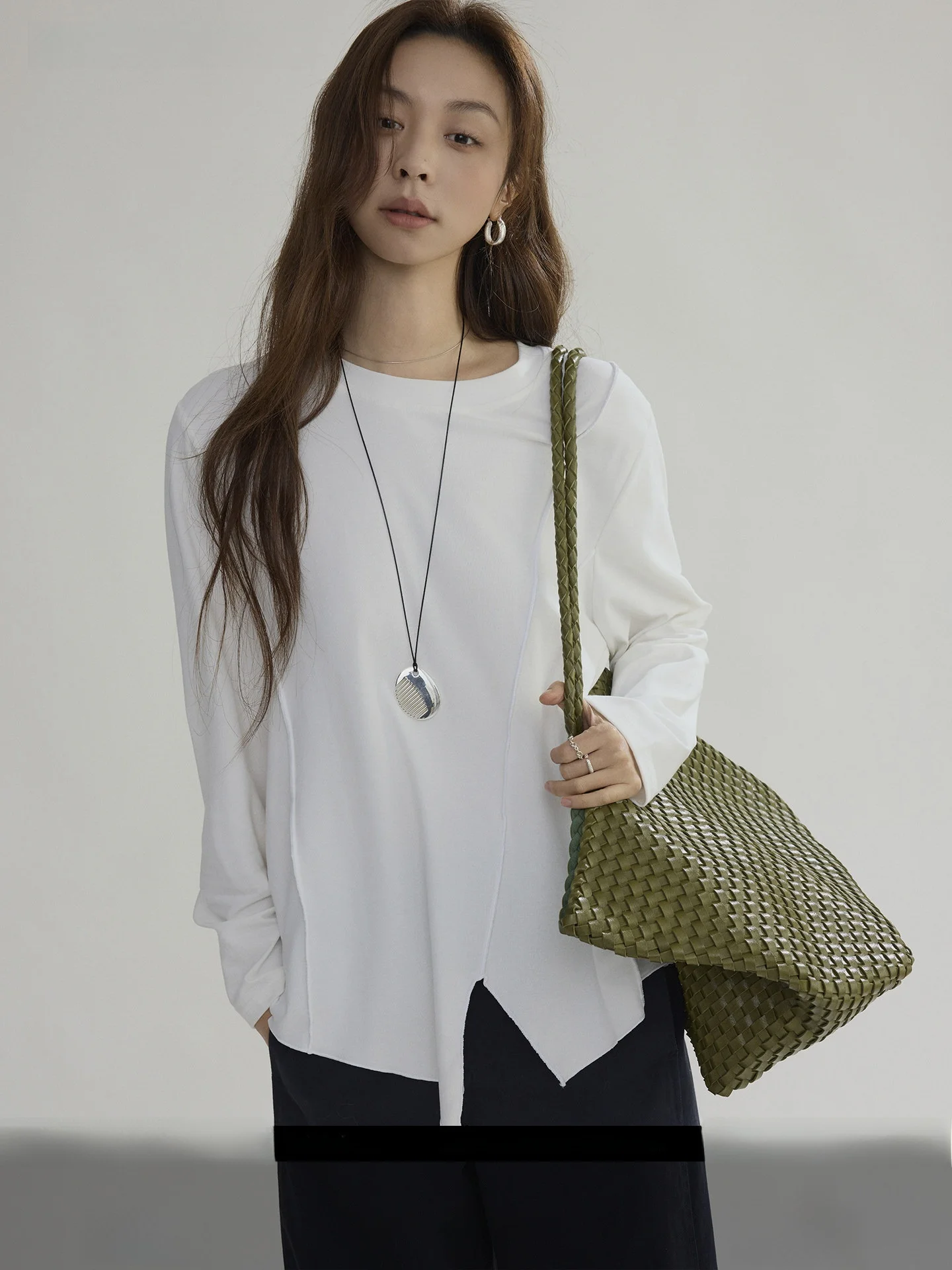 

Joli Choose Casual Cotton Long Sve T-irt Women's round Ne Irregular Pure Color Loose Fit Base irt Comfortable Top