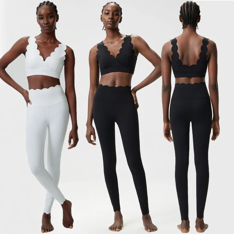 Women Two Pieces Fitness Yoga Set Solid Color Stretchy Gym Running Suit Breathable Quick Dry Workout Clothes Female Sportswear