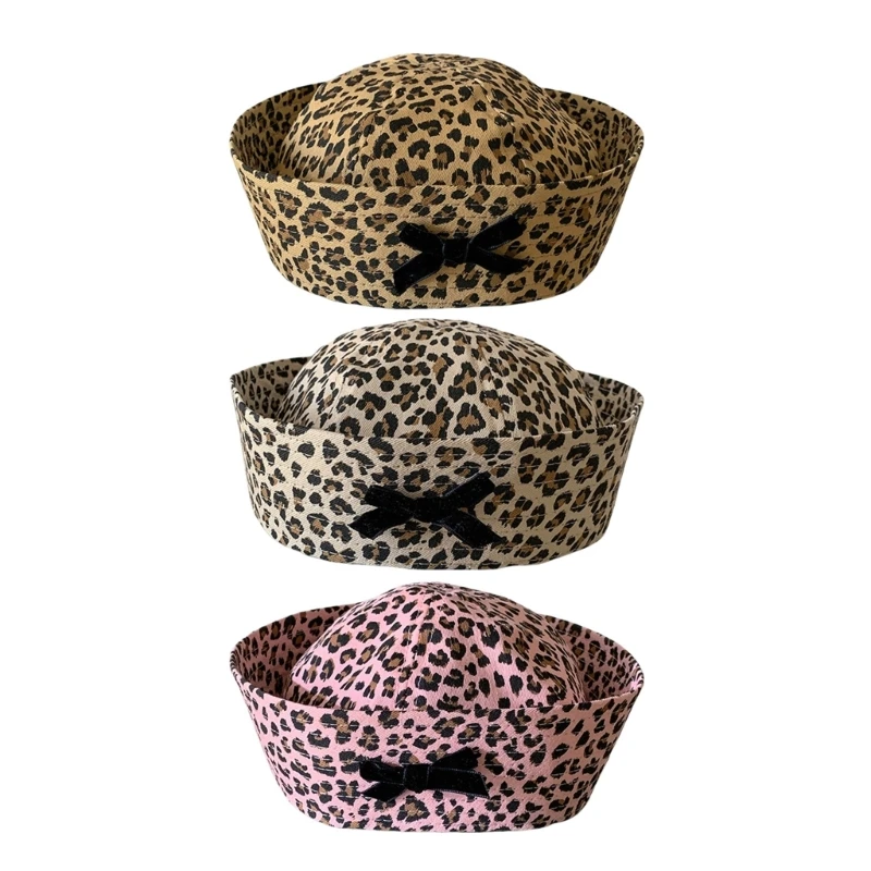 

Leopard Bowknot Bucket Caps for Adult Teens Hat Spring Sunproof Hat Musical Festival Accessories Hat