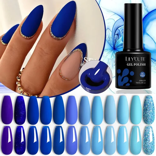 LILYCUTE 7ML Esmalte de uñas de Gel de Color azul mate Otoño Invierno Color profundo semipermanente Soak Off Nail Art para barniz de Gel de manicura