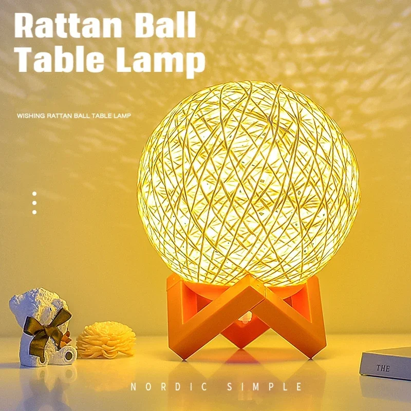 LED Rotan Ball Lamp USB LED Tafellamp Maanlicht Nachtlampje Bedlampje Desktop Licht Slaapkamer Decor Verlichting Creatief Cadeau