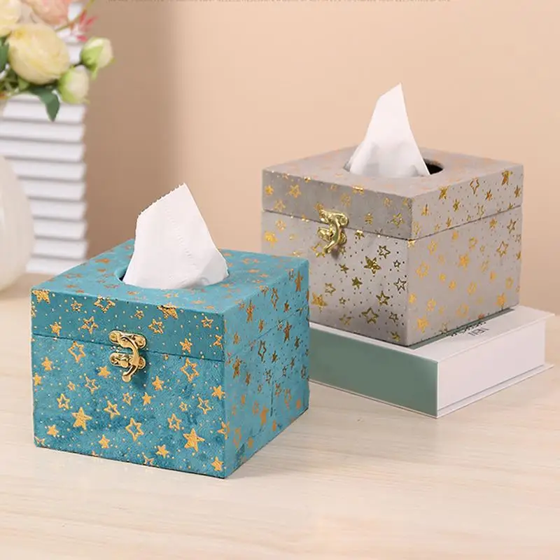 

Wooden Tissue Box With Lid Square Napkin Holder Container Wet Tissue Paper Dispenser Case for Facial Home Shops Car Organizer