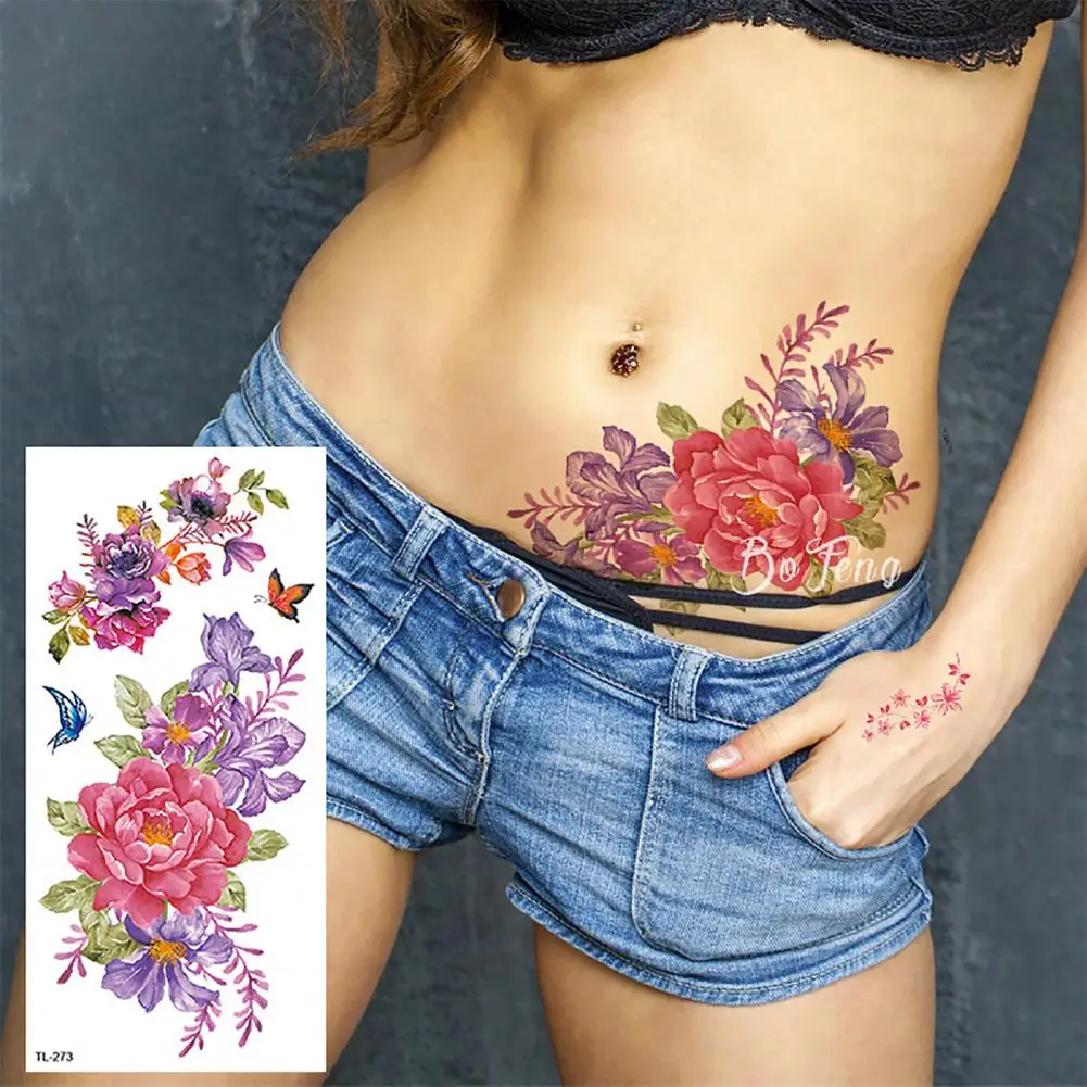 10Pcs Flower Tattoo Stickers Waterproof Eco-friendly Tattoos Rose Blossom Flower Decals Women Temporary Body Art Tattoos