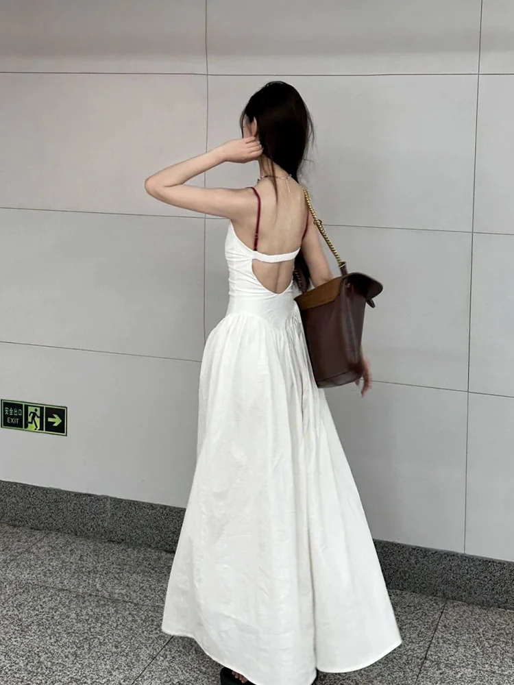 Robe longue Chic et Sexy à bretelles Spaghetti pour femmes, broderie coréenne florale, taille fine, mode d'été, dos nu, Camis, nouvelle collection