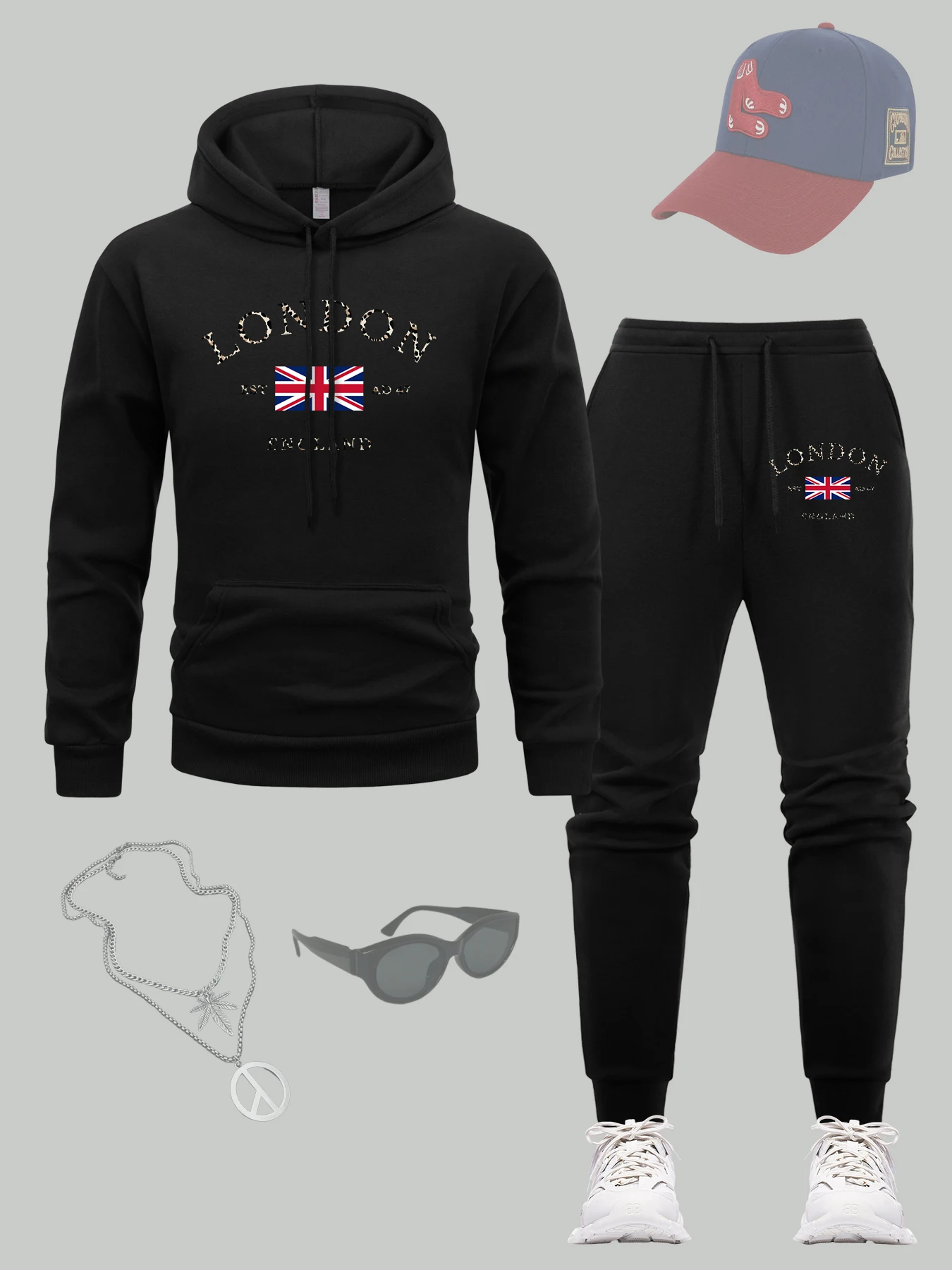 لندن إنجلترا Est 47 طباعة الرجال هوديي مجموعة لينة الهيب هوب Sweatpants عادية الخريف البلوز جيب كل مباراة مجموعة ملابس