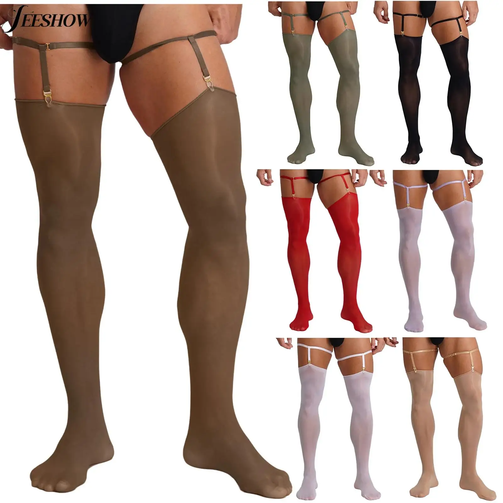 Sissy – bas transparents pour hommes, avec bande serrée réglable, ultra-fin, extensible, cuissardes hautes, longues, Lingerie Cosplay Drag Queen