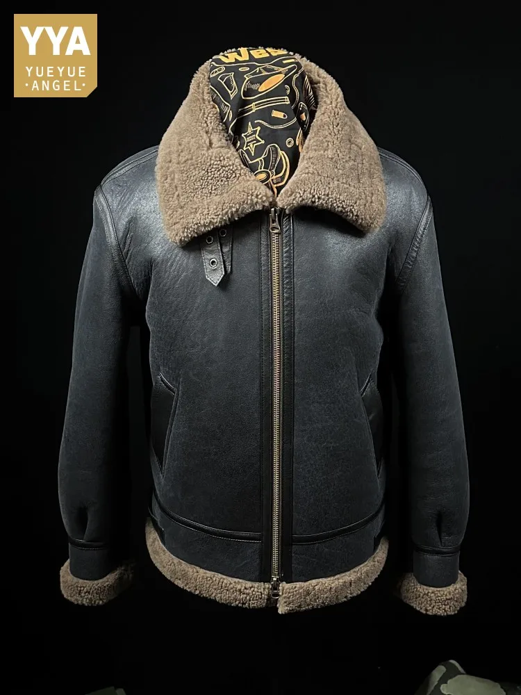 

Зимняя мужская куртка-пилот из овчины из натуральной кожи, облегающая куртка-пилот из натуральной овчины, теплое пальто с шерстяной подкладкой, винтажное пальто 8XL