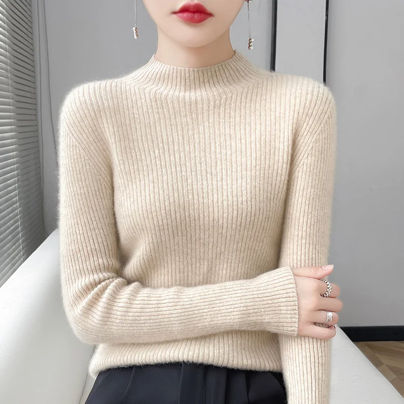 New Best-Selling 100% Sweater Women's Semi-High-Necked Pullover With Long Sleeves And Comfortable Bottoming Sweater.