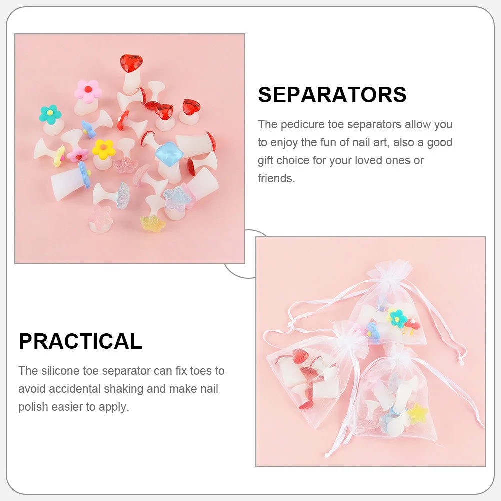 Séparateurs d'orteils de pédicure en Silicone pour femmes, 24 pièces, vernis à ongles décoratif, réutilisable, confortable, fleur, étoile, cœur