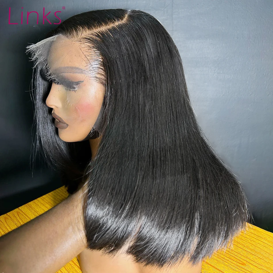 Links Short Bob Straight 13X4 Transparent Lace Front HD Wig 180 200 Density 100% Human Hair Pre Plucked 5X5 Bob Wigs For Women