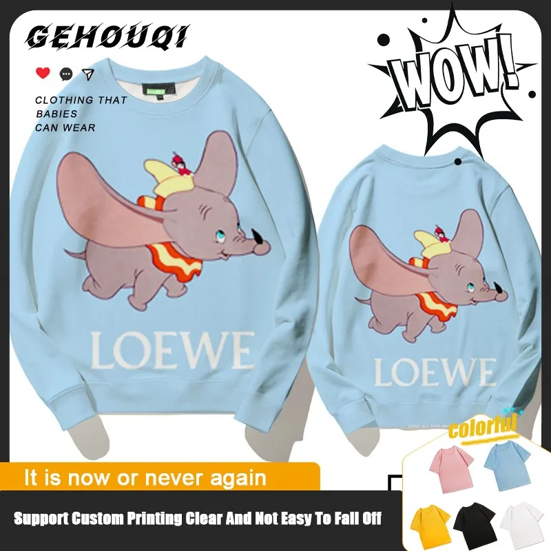 

Disney Dumbo Co-named Crewneck Hoodie Female Cartoon Little Man Coat Loose Matching Children's Clothes