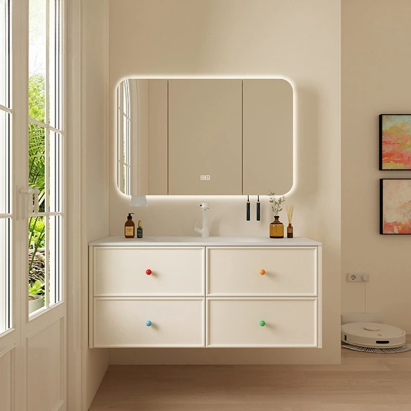 

Washstand Cream Wind Dopamine Toilet Bathroom Cabinet Combination Ceramic Integrated Basin