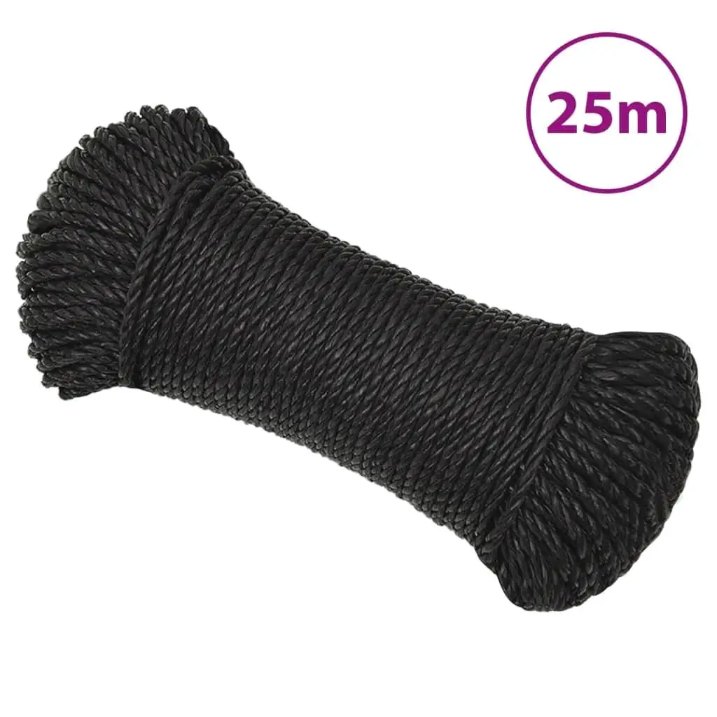 25m Black 6mm Polypropylene Work Rope - Durable and Strong Utility Rope for Outdoor and Indoor Use