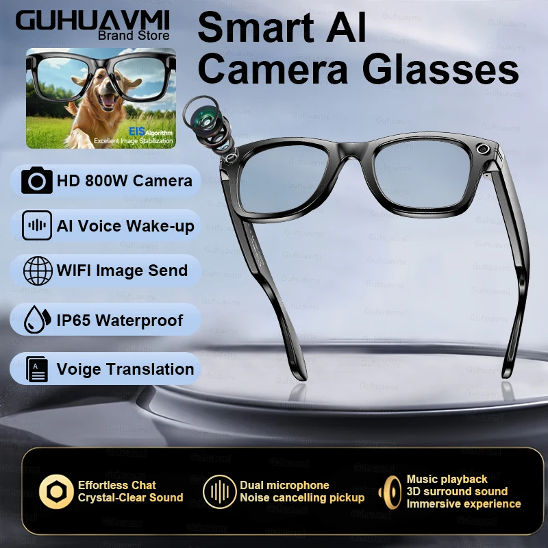 New4K Ultra HD AI Glasses Men Chat IP65 Waterproof Voice Assistant AI Transmission 800W Camera Bluetooth Call Smart Glasses 2025