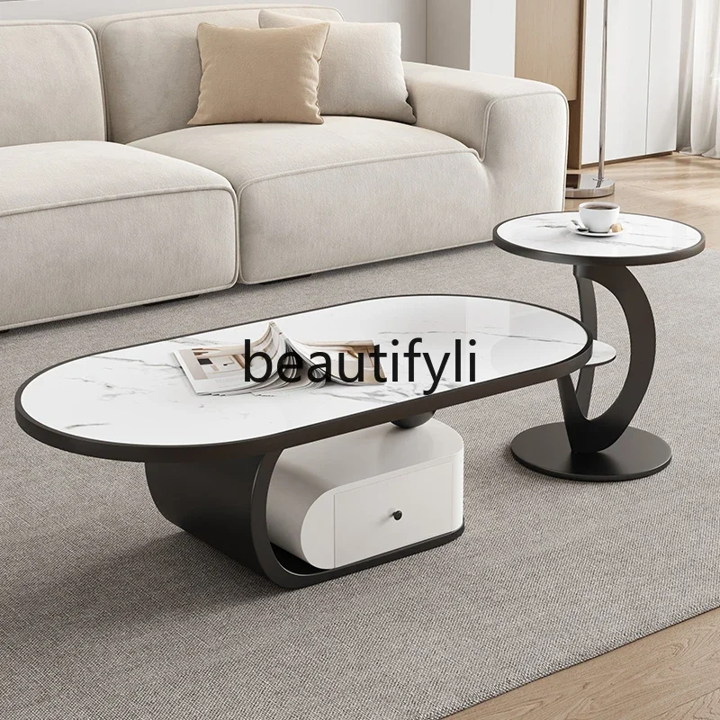 

Italian simple and creative light luxury rock slab coffee table household small apartment storage high-end combination