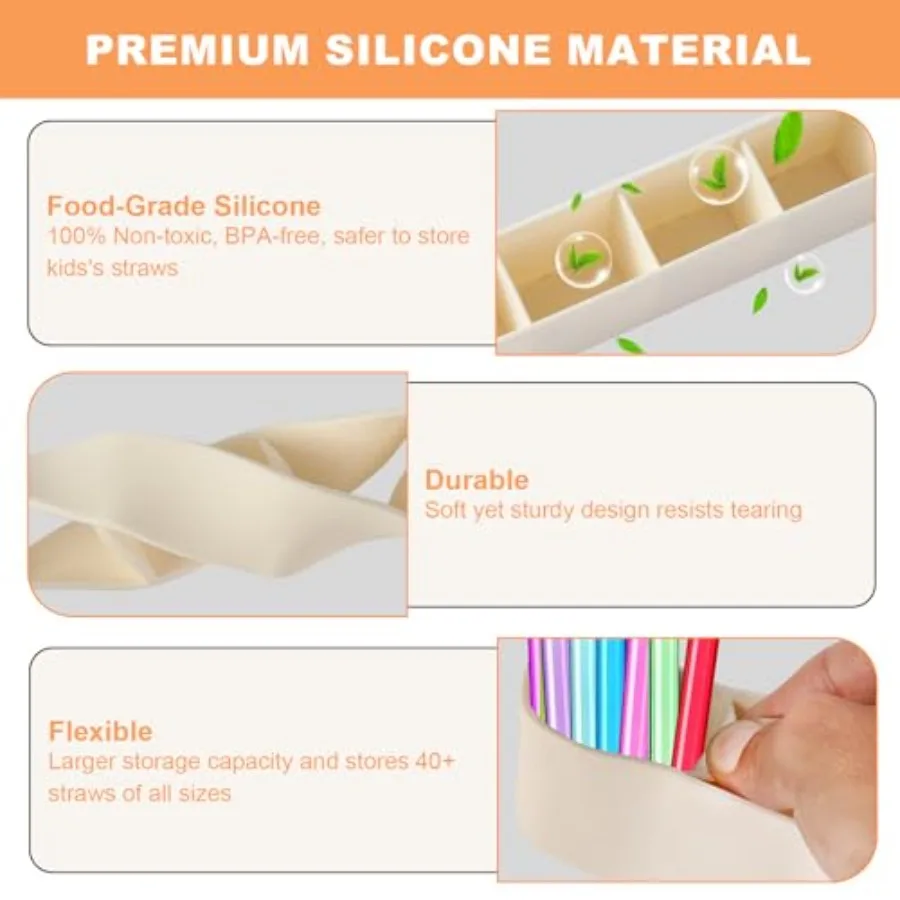 9.6 ''حامل القش الكبير لباب الخزانة لينة سيليكون القش المنظم تخزين الحاويات توفير المساحة قابلة لإعادة الاستخدام القش موزع