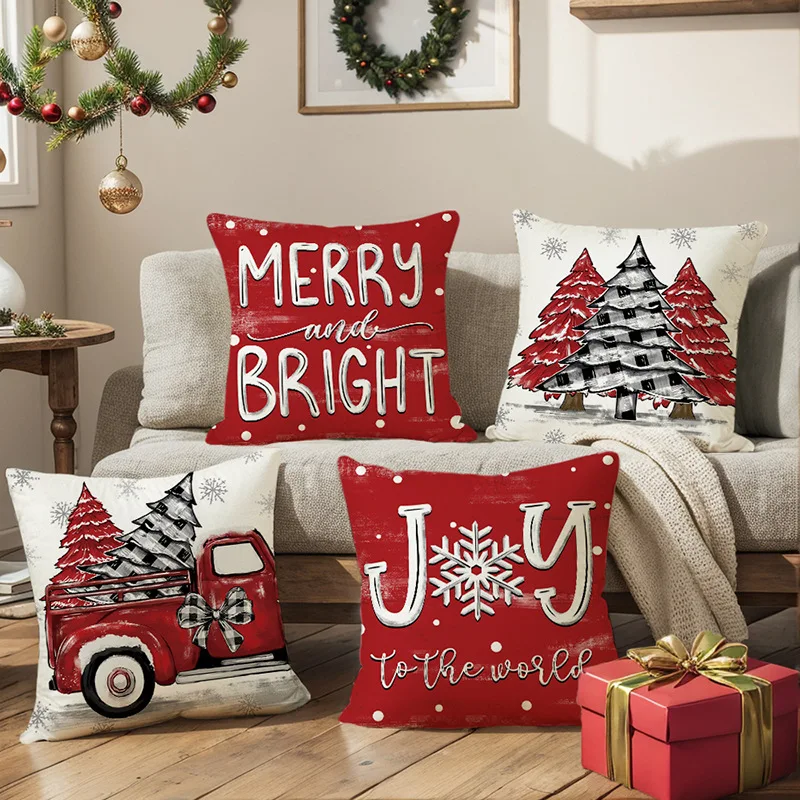 

4pcs Christmas Cushion Cover Pillowcase 45x45cm Merry Christmas Decoration Cushion Pillow Cases Home Xmas Gifts Pillow Covers