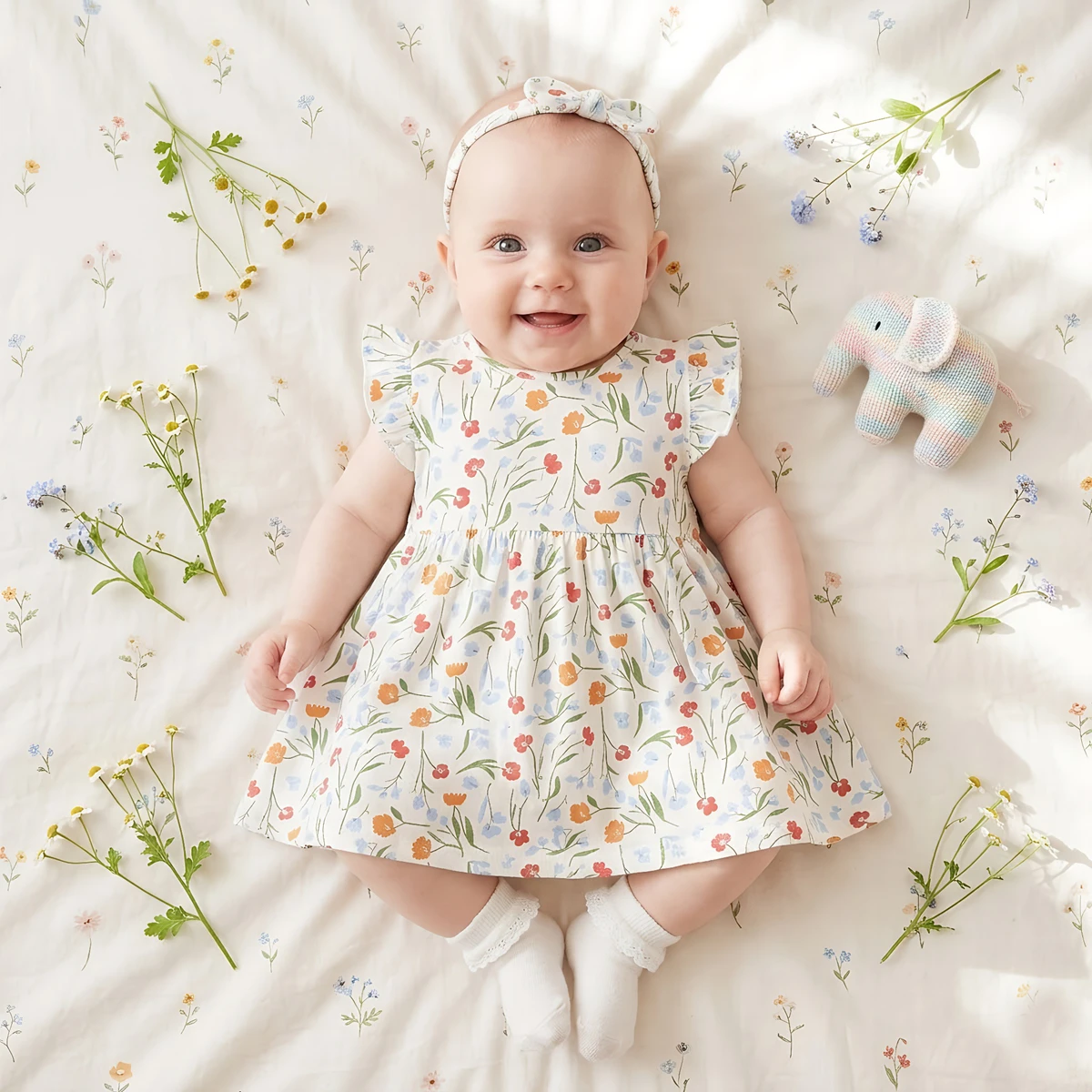 

Printing Flower Holiday Baby Girls Dress Kids Cute Fashion Sleeveless Clothes