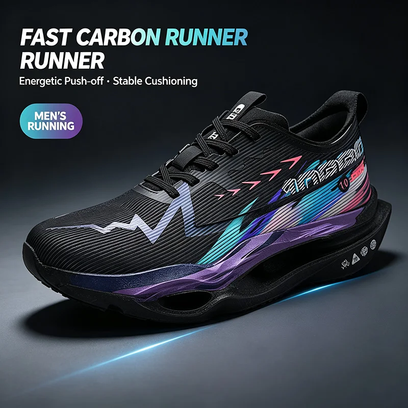 High-Energy Return Carbon Plate Men Running Sneakers Lightweight Breathable Non-Slip Shock Absorbing Sports Shoes for Marathon
