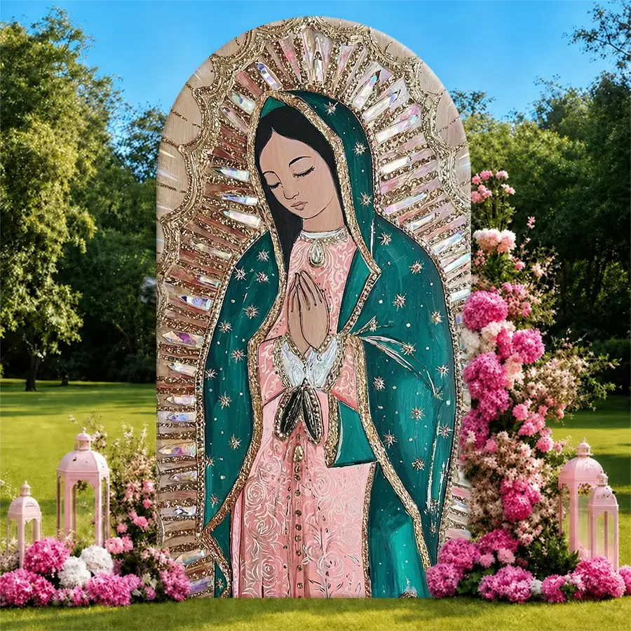 Housse de toile de fond en tissu Notre-Dame de Guadalupe pour fête, anniversaire, baby shower, fond de mur pour photomaton, décoration